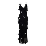 Maxi Zijden Jurk met Kristalboogversiering Loveshackfancy , Black , Da...