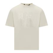 Witte Crew Neck Korte Mouw T-shirt Palm Angels , Beige , Heren