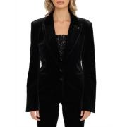 Zwarte Fluwelen Blazer met Klassieke Revers Aniye By , Black , Dames