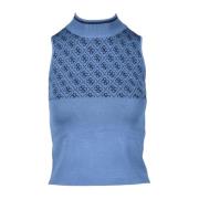 Stijlvolle Gebreide Top met Spandex Guess , Blue , Dames