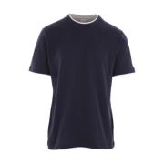 Blauw Katoenen T-shirt met Witte Randen Eleventy , Blue , Heren