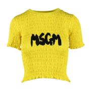 Katoenen T-shirt met uniek ontwerp Msgm , Yellow , Dames