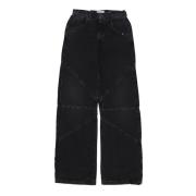 Zwarte Denim Hoge Taille Wijde Pijp Jeans Amish , Black , Dames