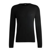 Zwarte Crewneck Wollen Trui Hugo Boss , Black , Heren