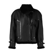 Shearling-gevoerde leren aviator jas Saint Laurent , Black , Dames