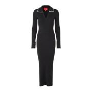 Gebreide jurk met V-hals en kraag Cras , Black , Dames