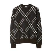 Geruite Crew Neck Trui Burberry , Gray , Heren