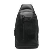 Zwarte leren tas met AirPods-zak Piquadro , Black , Unisex