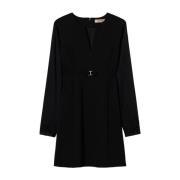 Zwarte V-hals Jurk met Lange Mouwen Twinset , Black , Dames