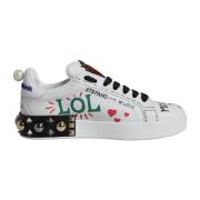 Witte Heart Studded Low Top Sneakers Dolce & Gabbana , White , Dames