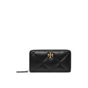 Zwarte leren portemonnee met ritssluiting Tory Burch , Black , Dames