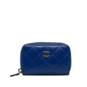 Pre-owned Leather wallets Chanel Vintage , Blue , Dames