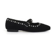 Zwarte Ecofur Ballerina met Bandje en Studs ASH , Black , Dames