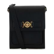 Stijlvolle Zwarte Leren Crossbody Tas Versace , Black , Heren