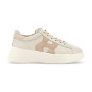 Witte Roze Leren Platte Schoenen Hogan , Beige , Dames