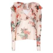 Roze Bloemen V-Hals Shirt Philosophy di Lorenzo Serafini , Pink , Dame...