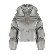 Metallic korte gewatteerde jas met capuchon Elisabetta Franchi , Gray ...