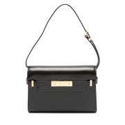 Zwarte leren schoudertas met klep Saint Laurent , Black , Dames