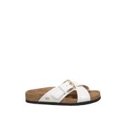 Witte Leren Platte Sandalen Elegante Stijl Valentino Garavani , White ...