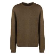 Kasjmier Crew-Neck Sweater, Geribbelde Brei Malo , Brown , Heren