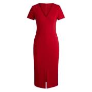 Midi jurk van stretchstof met V-hals Hugo Boss , Red , Dames