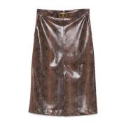 Bruine imitatieleren rok met gouden logoplaquette Twinset , Brown , Da...