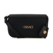 Zwarte Leren Tag Crossbody Tas Versace , Black , Dames