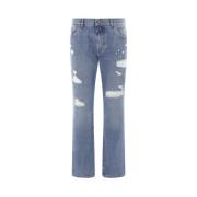 Blauwe Distressed Katoenen Denim Jeans Dolce & Gabbana , Blue , Heren