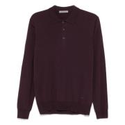 Wollen Polo Shirt 3 Knopen Stijl Corneliani , Red , Heren