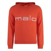 Cashmere Gebreide Hoodie met Logo Intarsia Malo , Orange , Heren