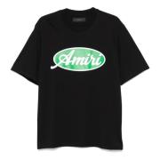 Zwarte Crew Neck T-shirt met Ovaal Logo Amiri , Black , Heren