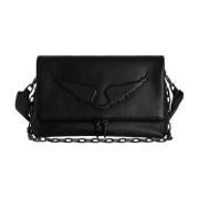 Zwarte leren crossbody tas met afneembare ketting Zadig & Voltaire , B...