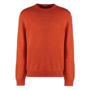 Cashmere Crew-Neck Sweater, Ribbed Knit Malo , Orange , Heren