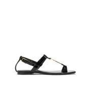 Zwarte Leren Platte Sandalen Elegante Stijl Saint Laurent , Black , Da...