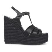 Zwarte Sleehak Sandalen Elegant Ontwerp Saint Laurent , Black , Dames