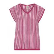 Gestreepte Structuur Top in Dahlia Pink Skovhuus , Pink , Dames