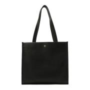 Grote zwarte leren tote tas schoudertas Kazar , Black , Dames