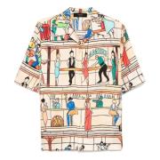 Beige Bowling Shirt met Pool Hall Print Amiri , Multicolor , Heren