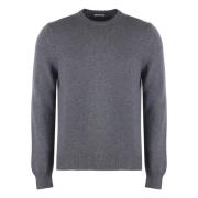 Kasjmier Crew-Neck Sweater Geribbelde Gebreide Randen Malo , Gray , He...