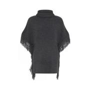 Mode Poncho met Franje in Grijs Skovhuus , Gray , Dames