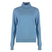 Luxe Cashmere Turtleneck Pullover Malo , Blue , Dames