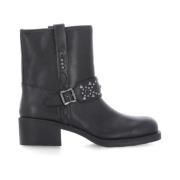 Studded Zwarte Leren Enkellaarzen ASH , Black , Dames