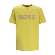 Donkergele Katoenen T-shirt met Logoprint Boss Orange , Yellow , Heren