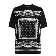 Bandana Print Zwart T-shirt Polos Dolce & Gabbana , Black , Heren