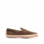 Bruin Leren Platte Instappers Tod's , Brown , Heren