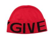 Rood/Zwart Jacquard Beanie Muts Givenchy , Red , Heren