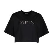 Logo Crop T-shirt voor vrouwen Moncler , Black , Dames