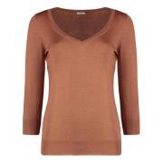 Kasjmier Zijde Pullover met Ribboorden Malo , Brown , Dames