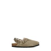 Beige Suède Sandalen met Shearling Voering Birkenstock , Beige , Dames