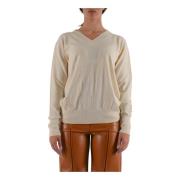 Wol V-hals Trui met Lange Mouwen Patrizia Pepe , Beige , Dames